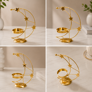 Porte-bougie chauffe-plat de luxe en forme de lune – Support décoratif en métal doré pour bougie, centre de table et article cadeau abordable - Product Image 4