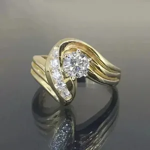 Real Moissanite Round Cut Women's Engagement <b>Ring</b> 925Sterling Silver 14K Gold Plated Vintage <b>For</b> <b>Men</b> And Women - Product Image 4