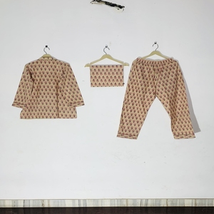 Ensemble de pyjama floral imprimé à la main de qualité supérieure 2026 - Vêtements de nuit en coton artisanal, pyjama et tenue d'intérieur d'été pour femme, cadeau - Product Image 4