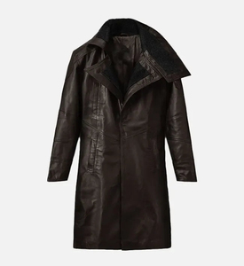 Plus Size Men Genuine Leather Waterproof Winter Trench Coat Long Sleeve Belted Fur Trim Outerwear Casual Streetwear - Product Image 1