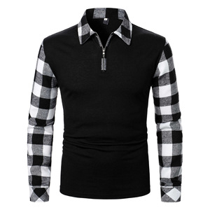 Camisa Polo a Cuadros de Manga Larga Personalizada para Hombre, Venta al por Mayor, con Cierre de Cremallera, Diseño de Parches, Casual, OEM, con Cuello y Mangas a Cuadros - Product Image 1