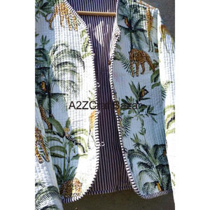 Chaqueta Acolchada Vintage para Mujer, Abrigo Reversible, Chaqueta Acolchada de Algodón con Estampado de Animales, Blazers Cortos de Retazos con Cuello en V Hechos a Mano - Product Image 3