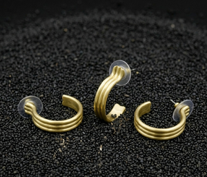 Handcrafted Gold Plated Three-Wire Polished Brass Hook Stud <b>Earrings</b> Surgical Steel <b>Posts</b> Women's Catholicism Elegant Everyday - Product Image 4