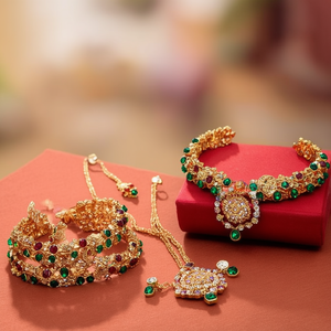 Traditional Bridal Ethnic Fashion Women's Gold Plated Crystal Stone <b>Bangles</b> <b>Set</b> 10575602MR_2.4 - Product Image 3