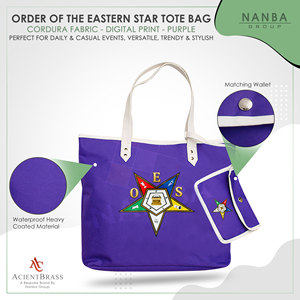 Sac fourre-tout violet brodé Eastern Star avec poignées blanches et pochette assortie – Accessoire de mode pour le shopping - Product Image 4