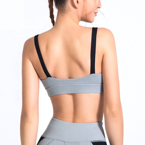 New Women Seamed Sports <b>Bra</b> Scoop Neck Spaghetti Strap Medium Support Yoga Breathable Solid <b>Blue</b> Spandex/Nylon Sheer Layer - Product Image 5