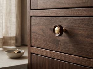 Round <b>Walnut</b> Wood Cabinet Knob With Brass Insert Minimalist Design For <b>Drawer</b> Door Handle Home Office Use Durable - Product Image 2