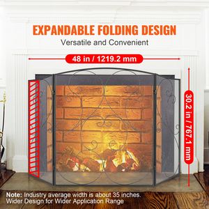 Schermo per Caminetto in Rete di Ferro Robusto a 3 Pannelli, 122 cm L x 76,7 cm H, con Protezione Antifiamma, Autoportante, Nessun Montaggio Richiesto - Product Image 2