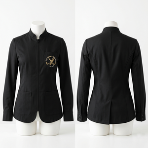 Chaqueta de Barbería para Mujer, 240 GSM, Poliéster y Spandex Premium, Diseño con Paneles Negros, Logotipo Bordado, Uniforme de Salón Personalizado OEM - Product Image 1