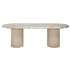 Oval Shape Sawar Toronto Marble Top With Liner Pattern MDF Grey Pedestal Base Luxury Home villa Kitchen Restaurant <b>Dining</b> <b>Table</b> - Product Image 2