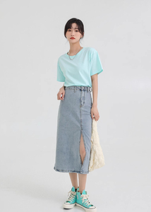 Jupe courte en jean urbaine pour femme, coupe classique, décontractée, basique, en denim, longueur genou, avec ceinture, vente en gros - Product Image 2