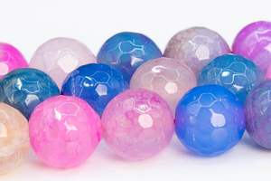 Perles d'agate violette à motif craquelé, pierres précieuses naturelles facettées rondes, perles en vrac, brin complet, vente en gros - Product Image 6