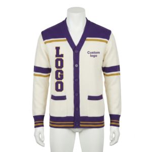Custom Omega Fraternity Acrylic Knitted <b>Cardigan</b> Chenille letter High Quality <b>Purple</b> with Cream <b>Cardigan</b> Greek Apparel - Product Image 1