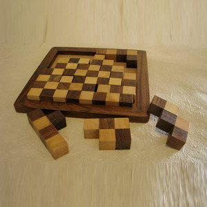 Handcrafted Wooden Sliding <b>Puzzle</b> Board Game With Checkered Wooden Tiles Modern Brain Teaser <b>Puzzle</b> For Fun & Family Enjoyment - Product Image 2