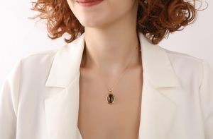 Collier pendentif œil de tigre ovale en argent sterling 925 plaqué or 14 carats, certifié IGI, design unique, bijou élégant, cadeau pour femme - Product Image 3