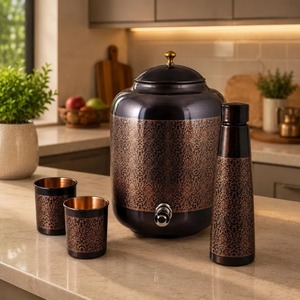 Dispensador de Agua Oriental de Cobre con Grifo y Tapa, Juego de Recipientes de Gran Capacidad para Uso Doméstico - Product Image 1