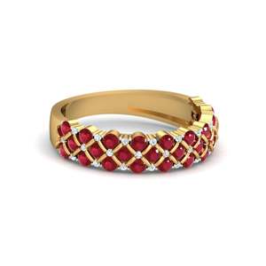 Anillo de Eternidad de Oro Amarillo con Rubíes y Diamantes de Corte Brillante Redondo para Mujer, Joyería Fina de Lujo Geométrica - Product Image 3
