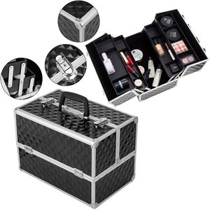 Valigetta Professionale per Trucco da 13,5 Pollici con 4 Vassoi, 2 Serrature e Divisori Regolabili, Nera YF-per Regali Promozionali - Product Image 3