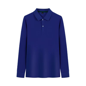 Polo de Manga Larga para Hombre, Color Sólido, Tejido de Punto, Estilo Casual, Azul, Corte Regular - Product Image 5