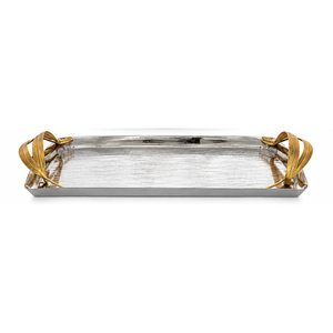 Hammered <b>Gold</b> <b>Serving</b> <b>Tray</b> with Handles Rectangular Metal Decorative <b>Tray</b> Platter for Hotel Restaurant Catering Coffee Table - Product Image 3