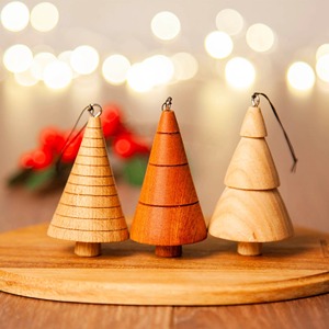 Wooden <b>Christmas</b> <b>Tree</b> Ornaments <b>Miniature</b> Tabletop Decor Handicraft Pine Shape Indoor Traditional Style - Product Image 1