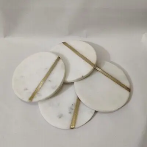 Modern Luxury Eco-Friendly <b>Marble</b> <b>Coasters</b> with Brass Accents for Restaurant Tea Tabletop Decor - Product Image 5