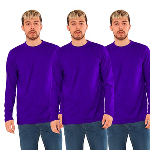 Men's <b>Black</b> <b>Long</b> Sleeve O-Neck Knitted Casual <b>T</b>-<b>Shirt</b> Regular Fit Solid Color 100% Cotton - Product Image 2
