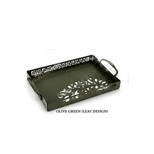 Plateau de service vintage blanc et or à motifs floraux avec poignées, finition peinte, usage résidentiel - Product Image 2
