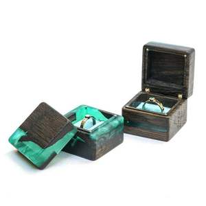 Boîte à bague de luxe en bois et résine époxy bleue, faite à la main, pour fiançailles, mariage, cadeau, boîte de rangement décorative haut de gamme - Product Image 6
