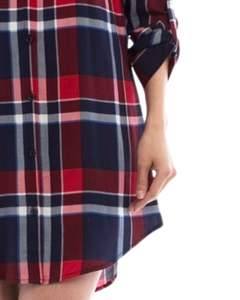 Vestido Camisero Personalizado para Mujer, a Cuadros Rojos y Azul Marino, Manga Larga, con Botones, Estilo Casual, Túnica de Franela, Corte Holgado, para Otoño e Invierno - Product Image 6