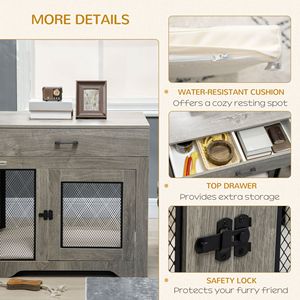 Luxury Stylish Gray Dog <b>Crate</b> Furniture XL Rectangle Cushion End Table with Drawer and Doors for Small Dogs - Product Image 6