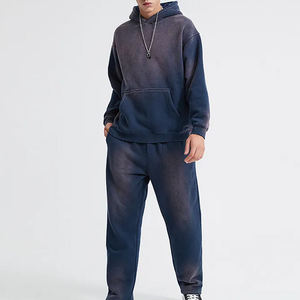 Unisex Oversized Dip Dye Hoodie Sweatpants Set Gradient Color Fleece Knitted Casual Autumn Wear Breathable Jogger <b>Outfit</b> - Product Image 2