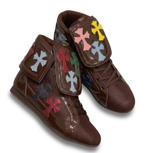 Chaussures de boxe montantes tendance, personnalisables, abordables, en cuir, avec semelle extérieure en mesh, pour boxe et lutte professionnelle, avec patchs croisés - Product Image 2