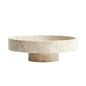 Bol sur piédestal en marbre beige de luxe, plateau à fruits en pierre naturelle sur pied, style moderne, ornement de cuisine, centre de table de mariage - Product Image 1