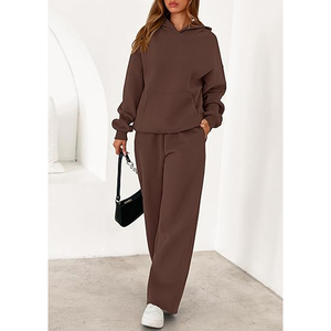 Ensemble sweat à capuche et jogging pour femme avec logo personnalisé, en molleton épais, tenue décontractée pour la maison, en tissu mélange de coton doux - Product Image 3