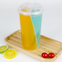 Tutup Gelas Bubble Tea Sekali Pakai PP 2 Kompartemen Transparan 500ml 700ml Minuman Dingin Logo Kustom 98mm