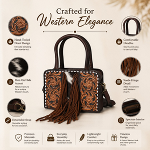 Sac fourre-tout pour femme en cuir véritable de vachette à poils, fait main, style western avec franges, sac à bandoulière, sac de voyage et de bureau - Product Image 5