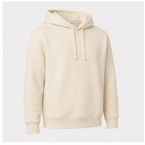 Sweat à capuche classique décontracté pour homme en coton peigné, couleur ivoire, avec cordon de serrage ton sur ton et poches latérales, personnalisable MHOOD-0045 - Product Image 4