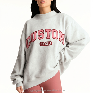 Sudadera de cuello alto para mujer con logo personalizado, de algodón suave, estilo urbano, bordada, de forro polar, oversize - Product Image 1
