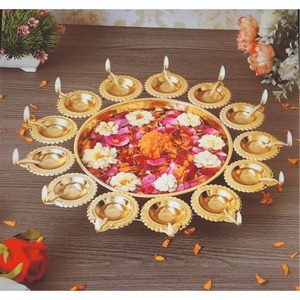 Luxury Gold Brass Finish Metal Urli Pot Flower Petal <b>Floating</b> Bowl for Hospitality Home Decor Decorative Diya Oil <b>Lamp</b> Holder - Product Image 5