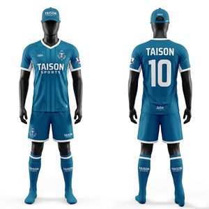 <b>Mens</b> Soccer Uniform 175 GSM Moisture Wicking Polyester Blue <b>White</b> Athletic Panel Screen Print Custom Logo Set - Product Image 1