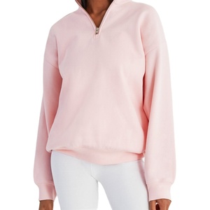 <b>Women's</b> Light Pink <b>Quarter</b> <b>Zip</b> Sweatshirt Cotton Bamboo Fleece Regular Fit Autumn Wear - Product Image 4