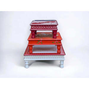 Chowki bajot ไม้ขนาดเล็กทำด้วยมือศิลปะชาติพันธุ์ - Product Image 5