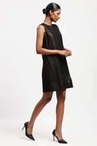 Elegante Vestido Negro sin Mangas, Corte Recto, con Detalle Plisado, Cintura Natural, Largo a Media Pantorrilla, Vestido de Noche Formal con Lentejuelas - Product Image 4