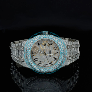 Montre analogique à quartz en verre blanc, mouvement arabe, diamant Moissanite D VVS, bracelet en acier inoxydable, luxe et mode, étanche 3 ATM - Product Image 1