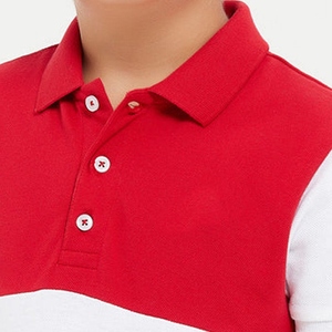 Polo pour garçons, manches courtes, à blocs de couleur, rayé, tricoté, décontracté, coupe classique, rouge et blanc - Product Image 6