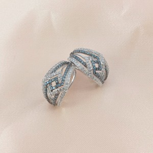 2.00 Cttw White & Blue Diamond <b>Huggie</b> Hoop Earrings for Women, Round Cut Natural Diamonds, 925 Sterling <b>Silver</b> - Product Image 1