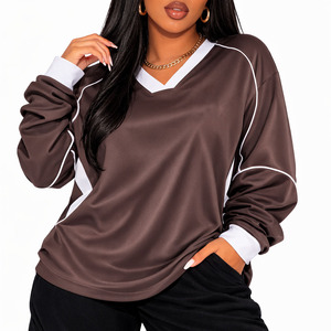 Maillot de football américain oversize marron en maille pour femme, manches longues, respirant, en polyester, style streetwear, avec empiècements contrastants, marque privée - Product Image 6