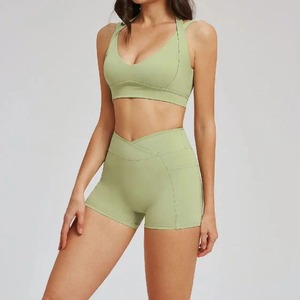 ชุดเซ็ต2ชิ้นสำหรับผู้หญิงชุดโยคะแบบกระชับด้านหลังกางเกงเลกกิ้งกีฬาสปอร์ตบราสำหรับวิ่งชุดออกกำลังกายแบบดันทรง - Product Image 3