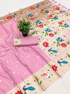Sari de Seda Indio-Pakistaní con Tejido Zari Puro, Seda Lisa Banarasi Suave con Diseño Paithani - Product Image 2